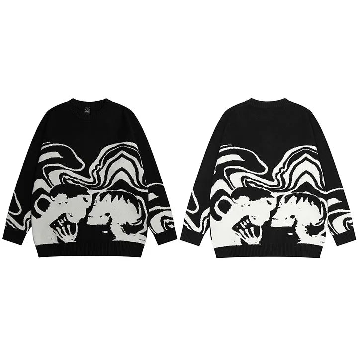 Retro Painting Skull Graphic Hip Hop Knitted Sweater