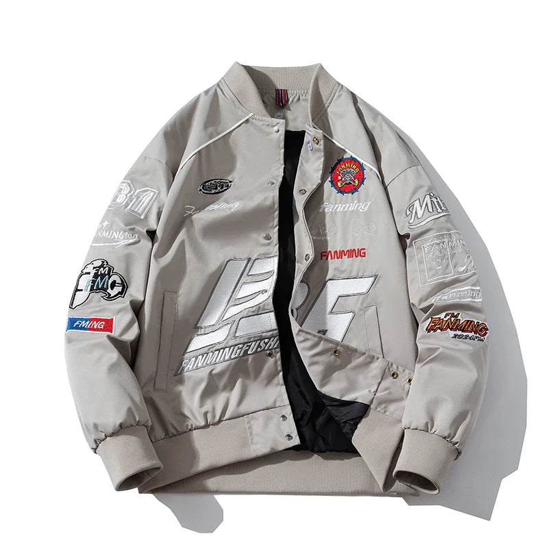Varsity Jacket Men Letter Embroidery Motorcycle Jacket