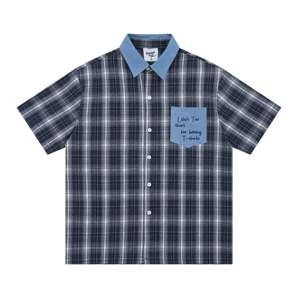 Contrast Plaid Short Sleeve Shirts