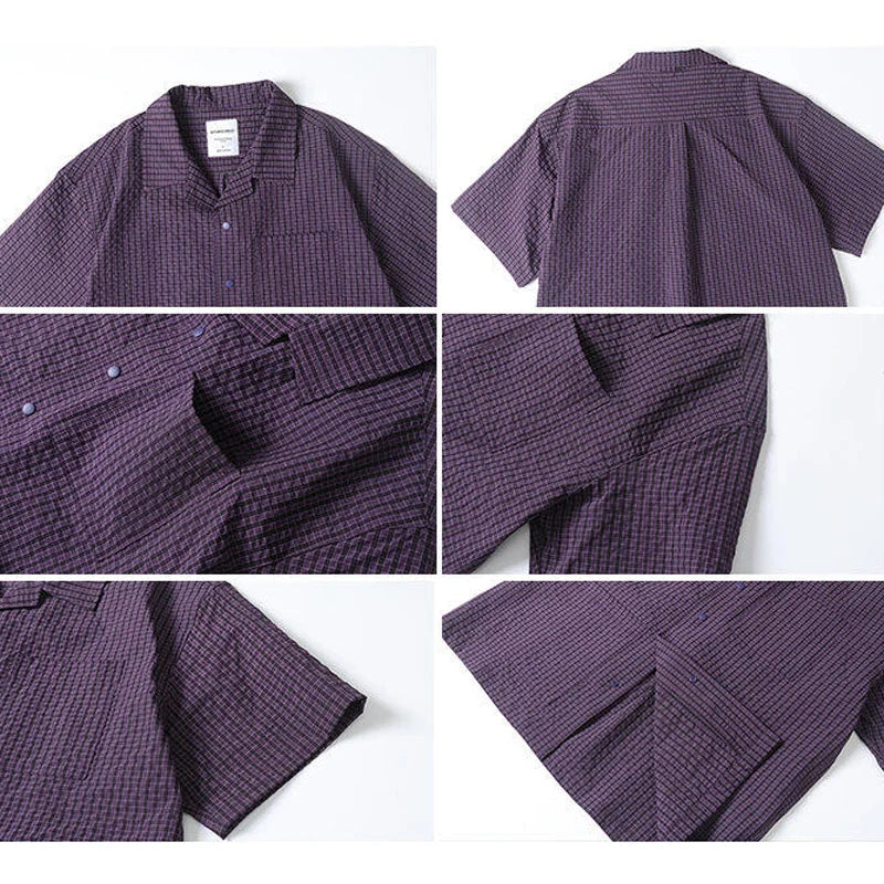 Outdoor Men Short Sleeve Summer Streetwear Plaid Blouse Shirts