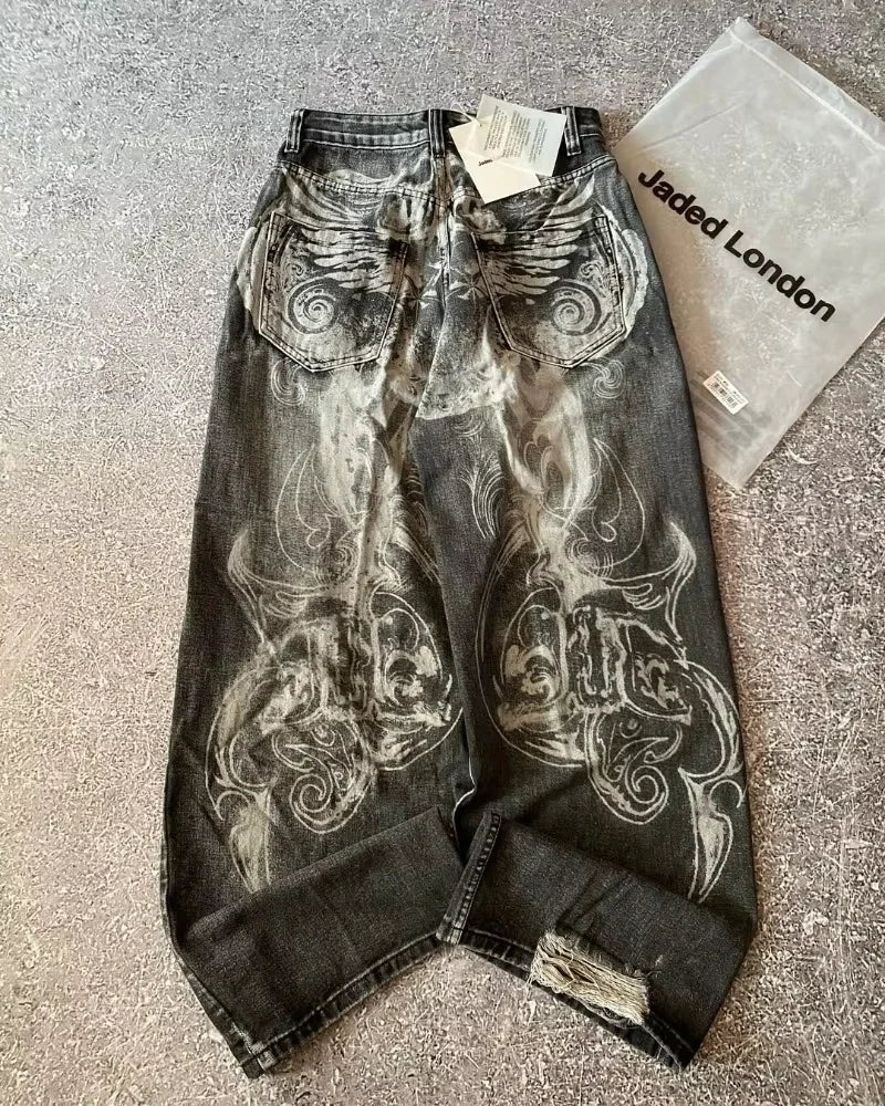 Y2K American Pattern Embroidery Baggy Jeans