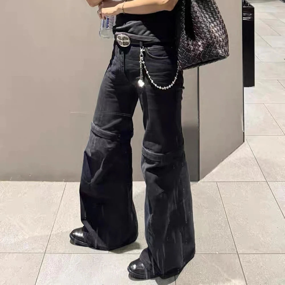 Vintage Washed Distressed Detachable Micro Flared Jeans