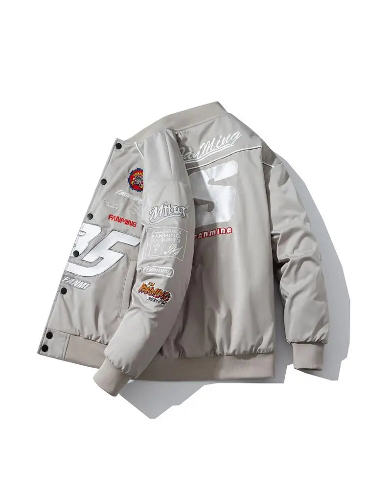 Varsity Jacket Men Letter Embroidery Motorcycle Jacket