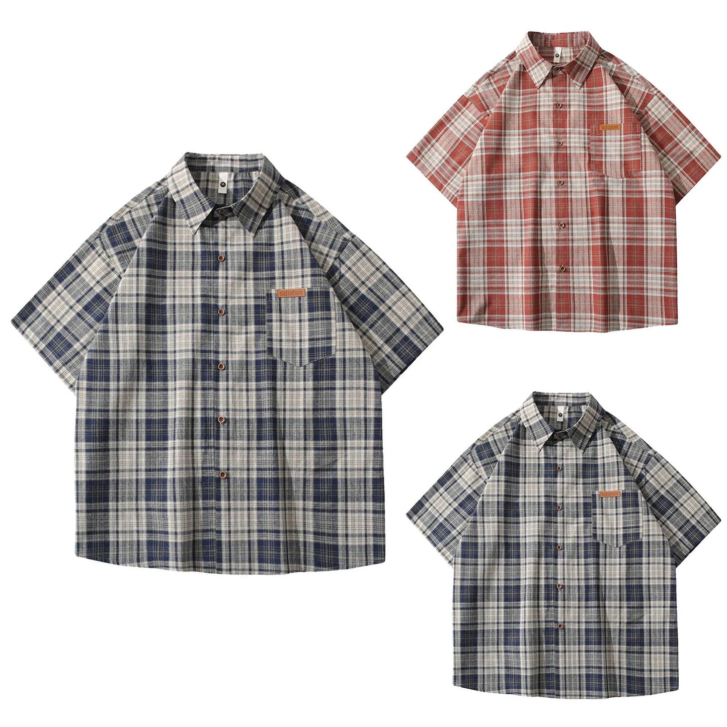 Men's Vintage Plaid Casual Loose Casual Short Sleeved Lapel Shirts