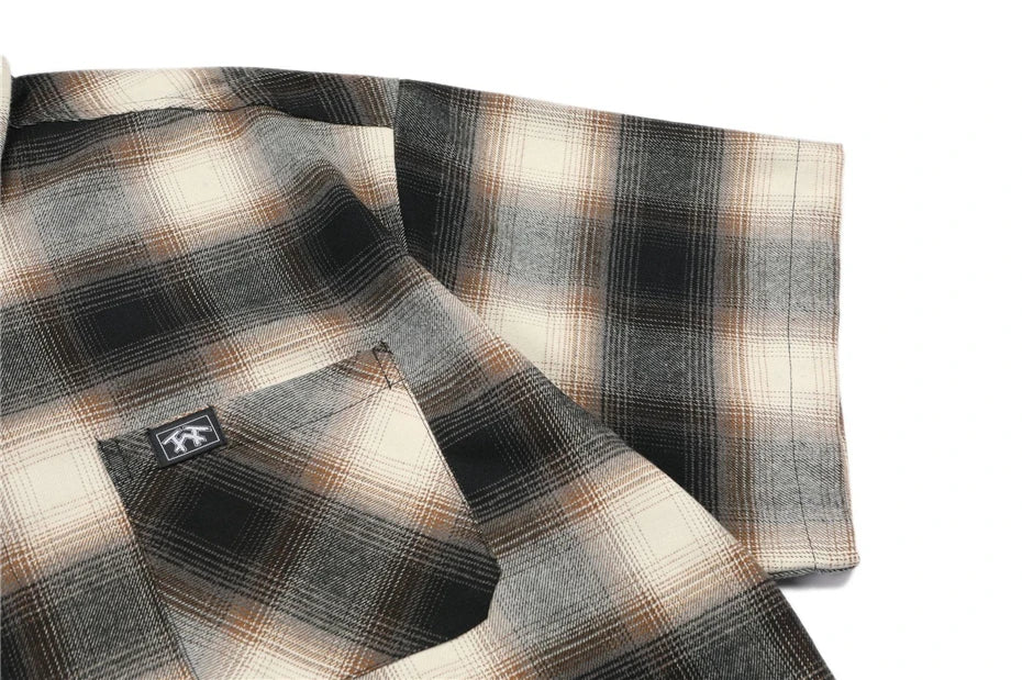 Vintage Plaid Shirts Men Streetwear Letter Embroidery