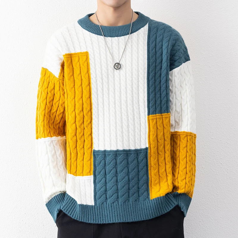 Spring Winter Fashion Patchwork Loose Sweater