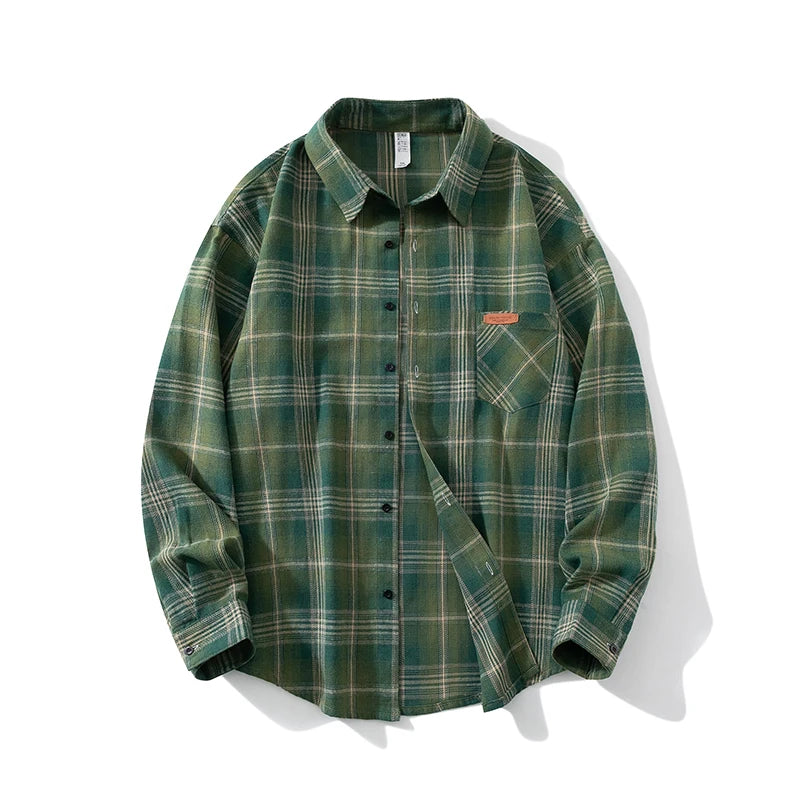 Men Spring Summer Oversized Vintage Plaid Shirt