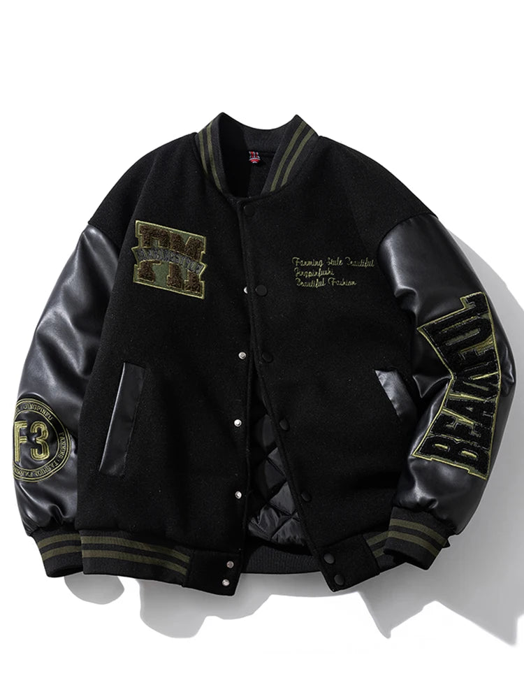 Winter Varsity Jacket Man Leather Sleeves Letter Embroidery Jacket