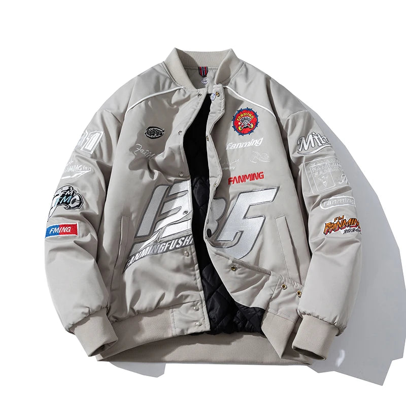 Varsity Jacket Men Letter Embroidery Motorcycle Jacket