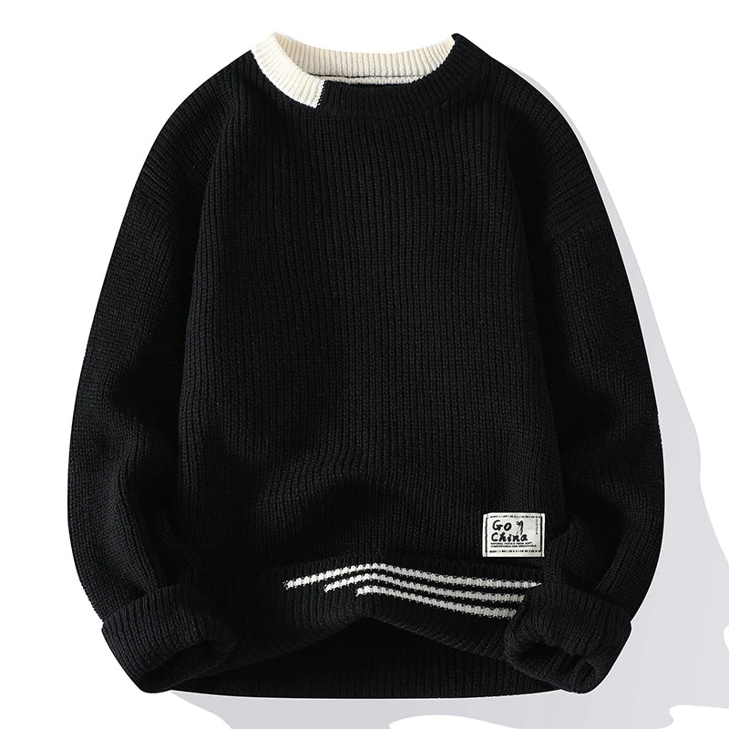 Men Vintage Twist Sweater Round Neck Male Fit Knitted Pullover