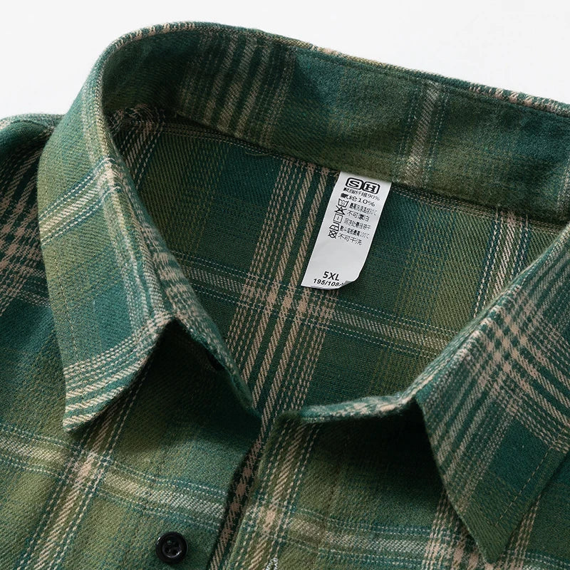 Men Spring Summer Oversized Vintage Plaid Shirt