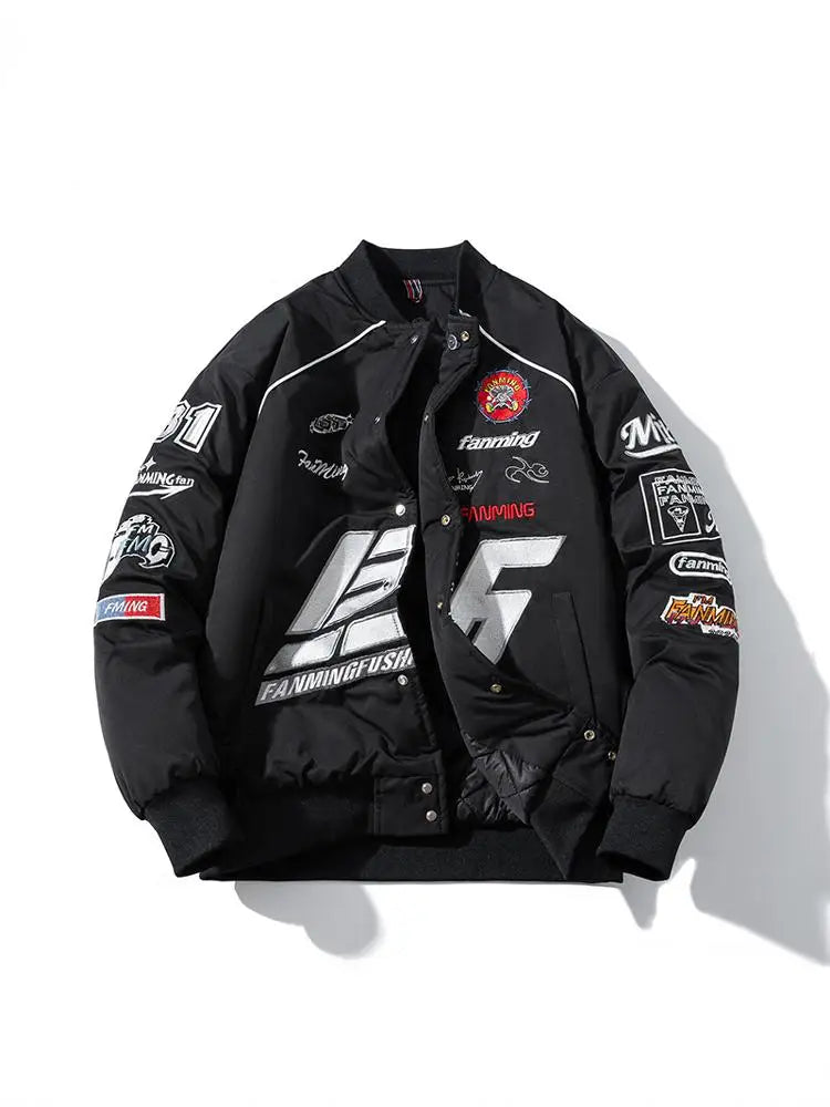 Varsity Jacket Men Letter Embroidery Motorcycle Jacket