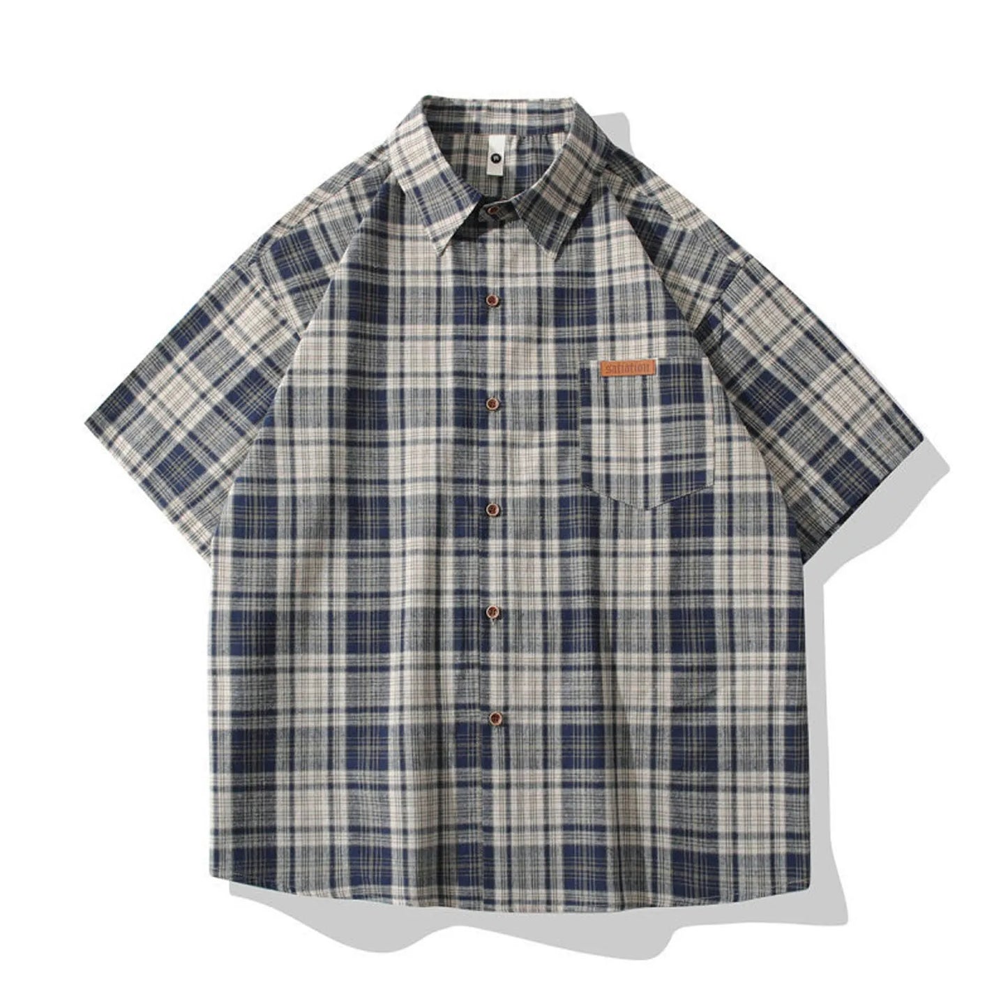 Men's Vintage Plaid Casual Loose Casual Short Sleeved Lapel Shirts
