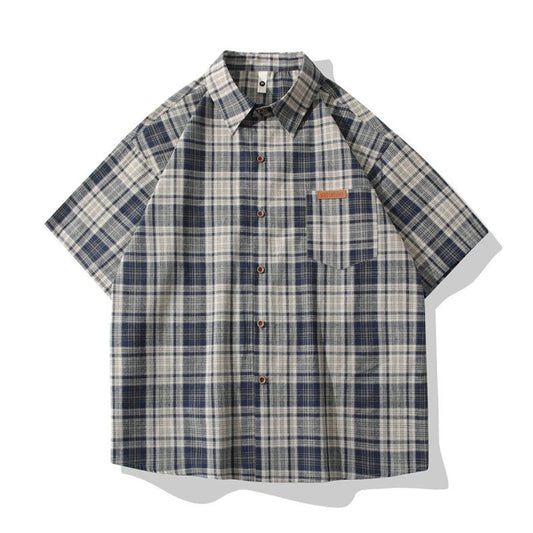 Men's Vintage Plaid Casual Loose Casual Short Sleeved Lapel Shirts