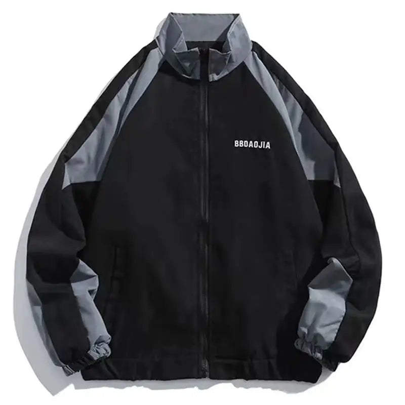 Men High Street Patchwork Black Windbreaker Jackets