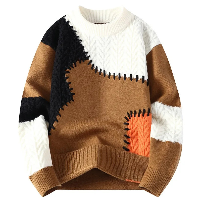 Winter Fashion Sweater Men Patchwork Casual Knit Pullovers