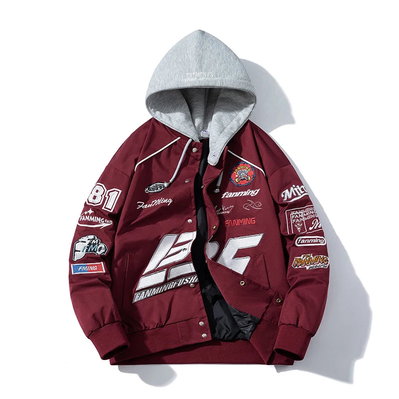 Varsity Jacket Men Letter Embroidery Motorcycle Jacket