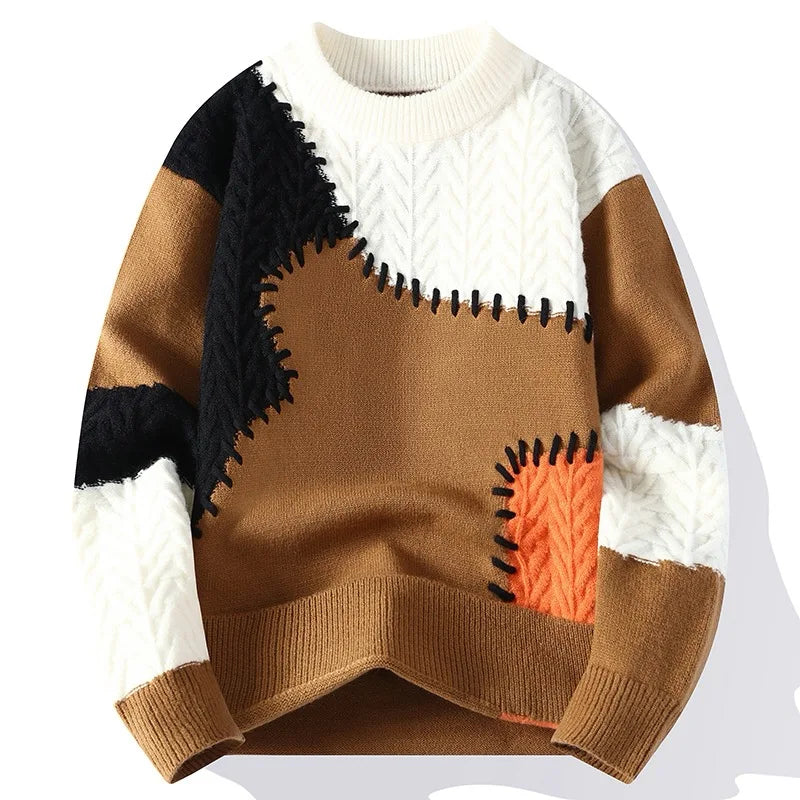 Winter Fashion Sweater Men Patchwork Casual Knit Pullovers