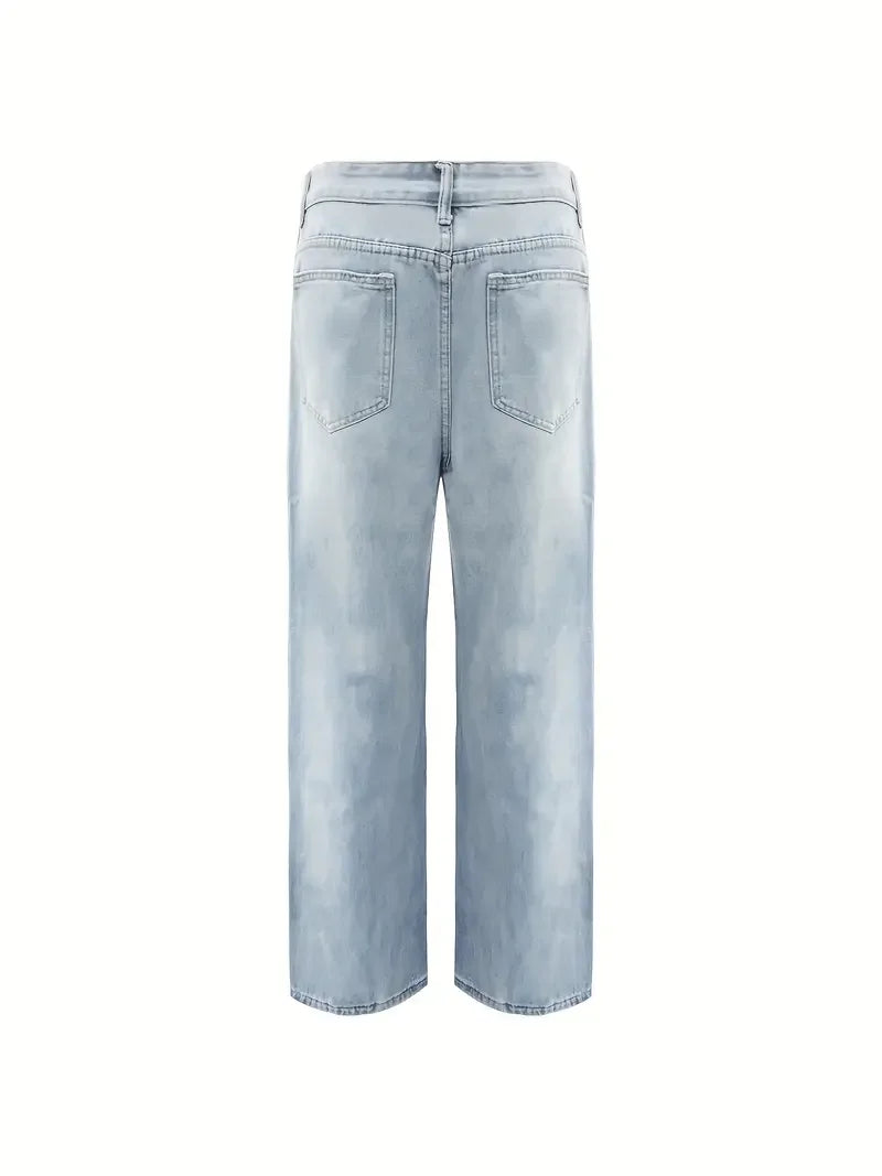 Casual Straight Leg Denim Pants