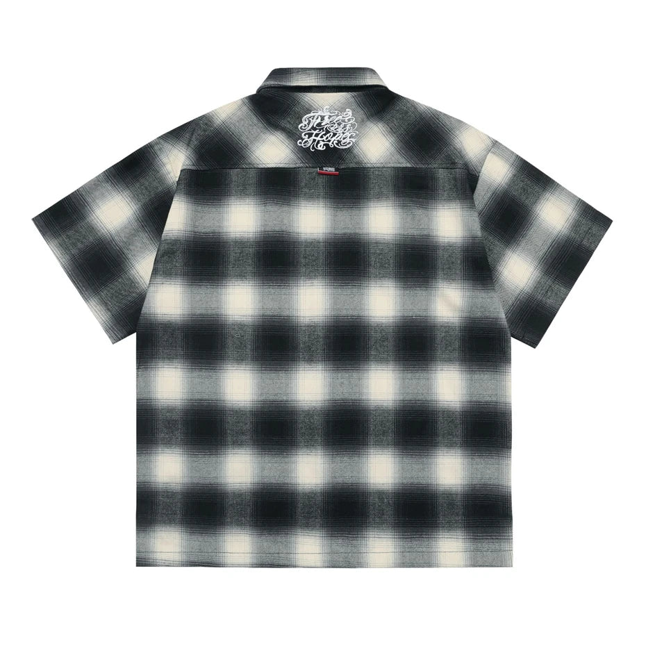 Vintage Plaid Shirts Men Streetwear Letter Embroidery