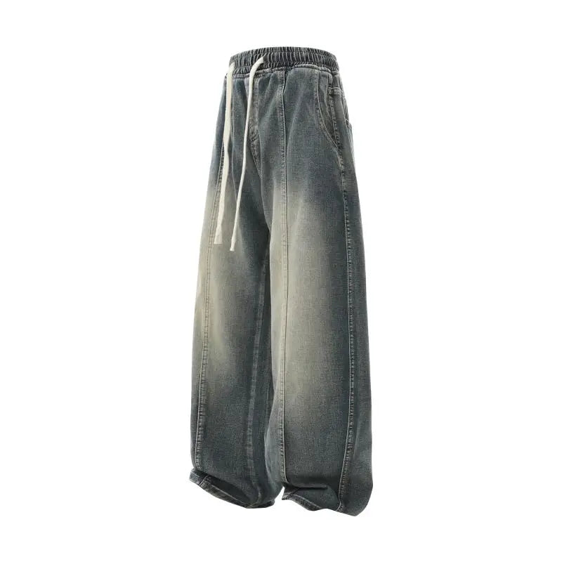 Straight Tube Retro Wide Leg Loose Washed Drawstring Casual Long Pants