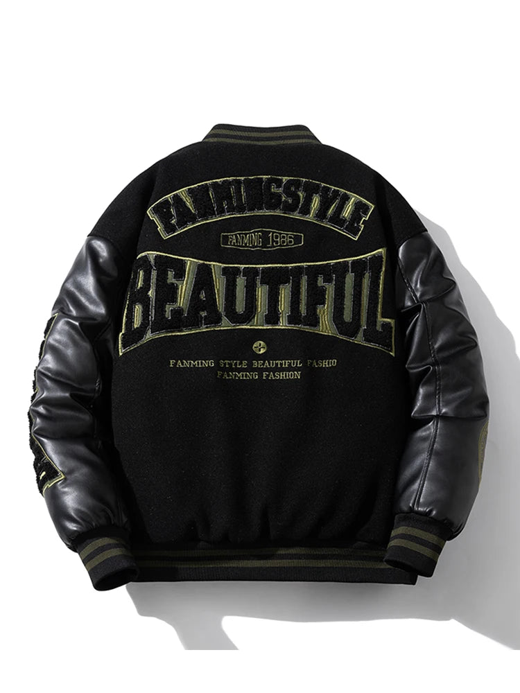 Winter Varsity Jacket Man Leather Sleeves Letter Embroidery Jacket