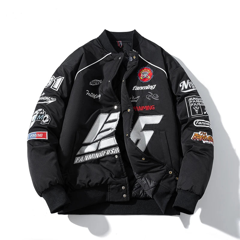 Varsity Jacket Men Letter Embroidery Motorcycle Jacket