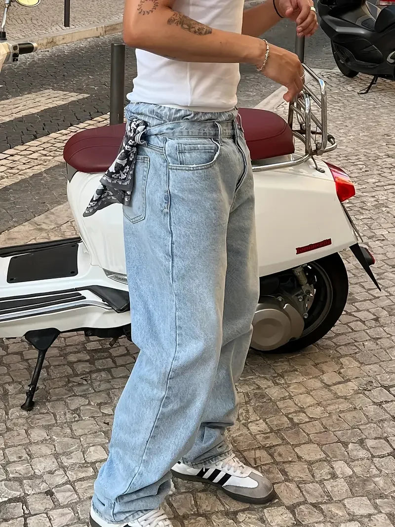 Casual Straight Leg Denim Pants