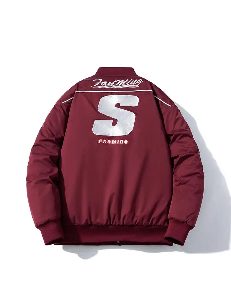 Varsity Jacket Men Letter Embroidery Motorcycle Jacket