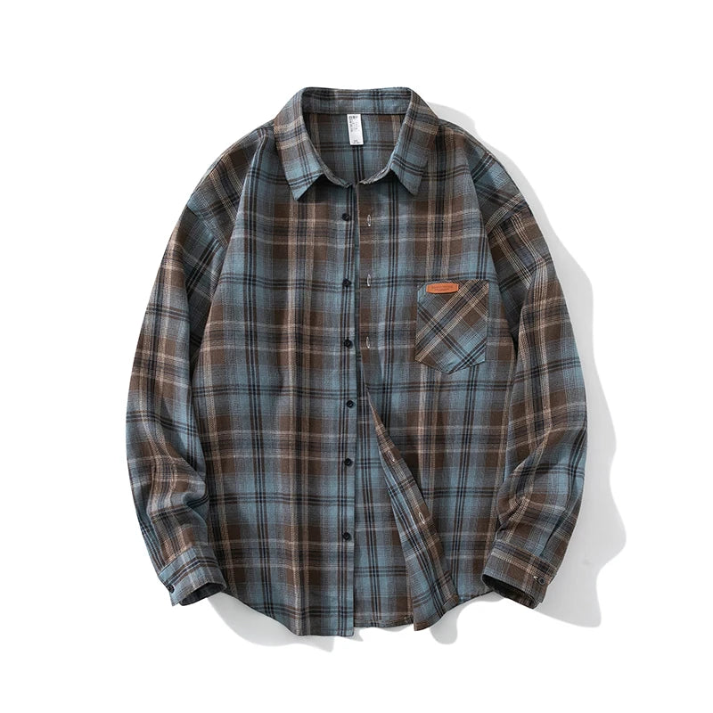 Men Spring Summer Oversized Vintage Plaid Shirt