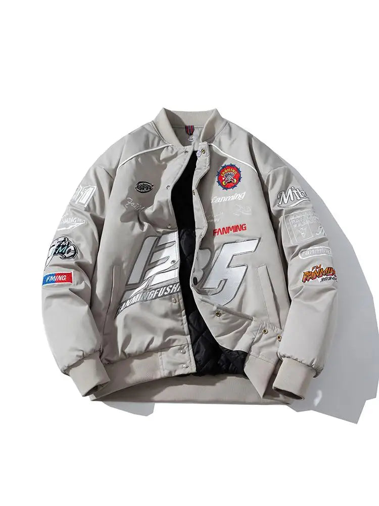 Varsity Jacket Men Letter Embroidery Motorcycle Jacket