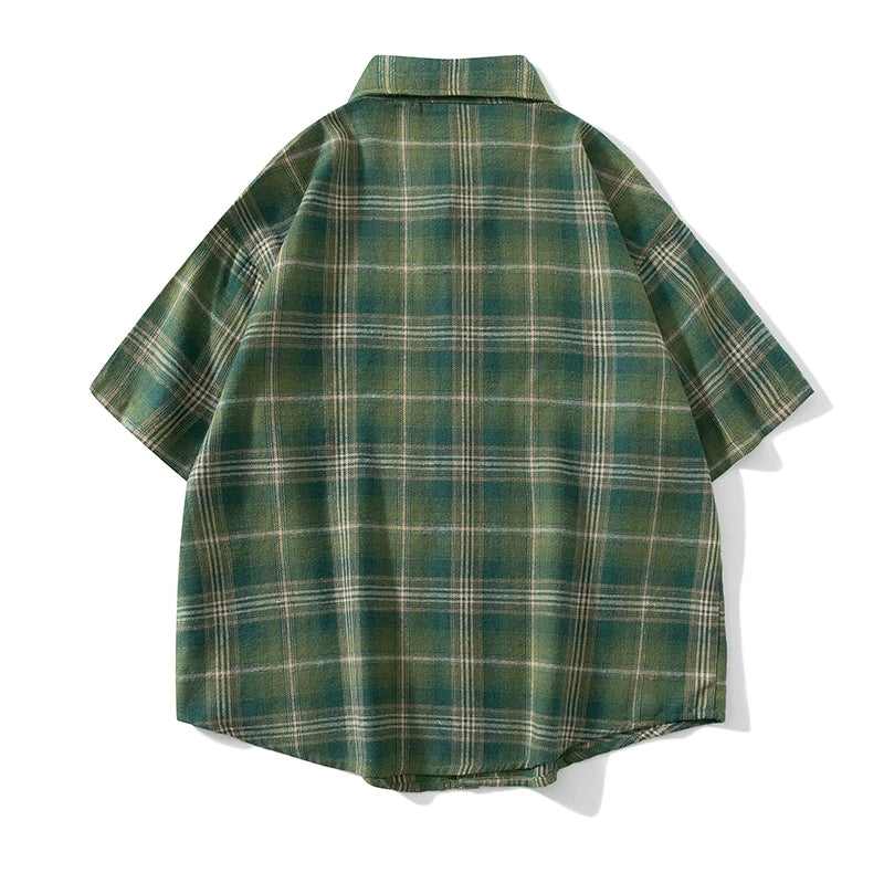 Men Spring Summer Oversized Vintage Plaid Shirt