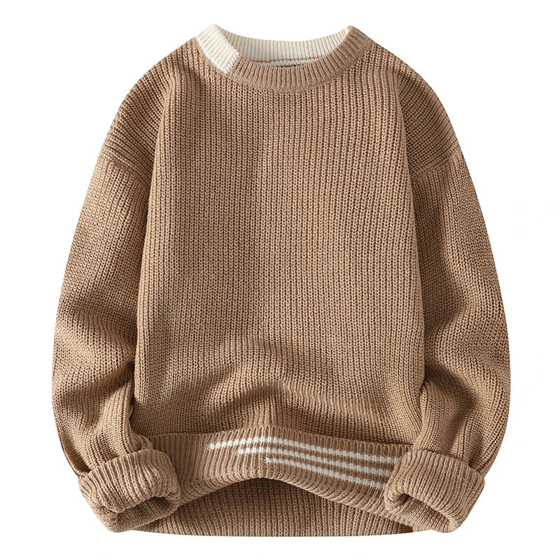 Men Vintage Twist Sweater Round Neck Male Fit Knitted Pullover