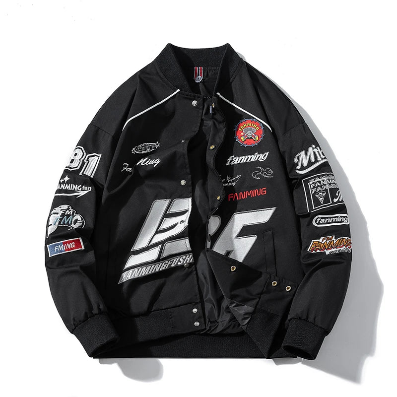 Varsity Jacket Men Letter Embroidery Motorcycle Jacket