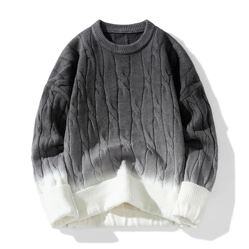Korean Gradient Knitwear Loose Chunky Twist Knit Pullover