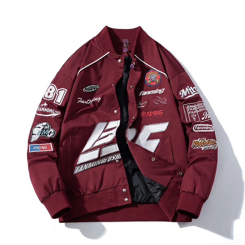 Varsity Jacket Men Letter Embroidery Motorcycle Jacket