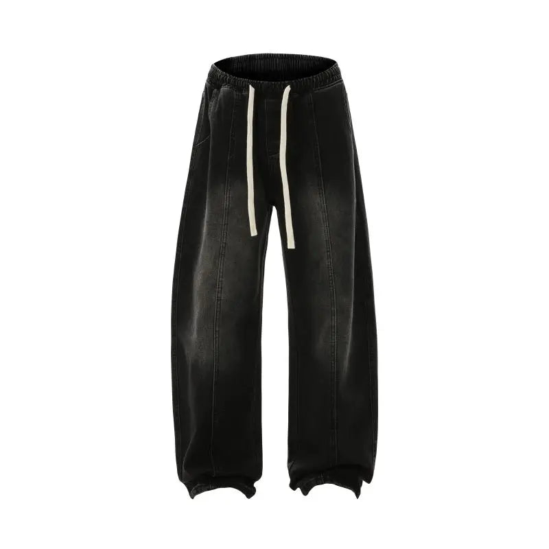 Straight Tube Retro Wide Leg Loose Washed Drawstring Casual Long Pants