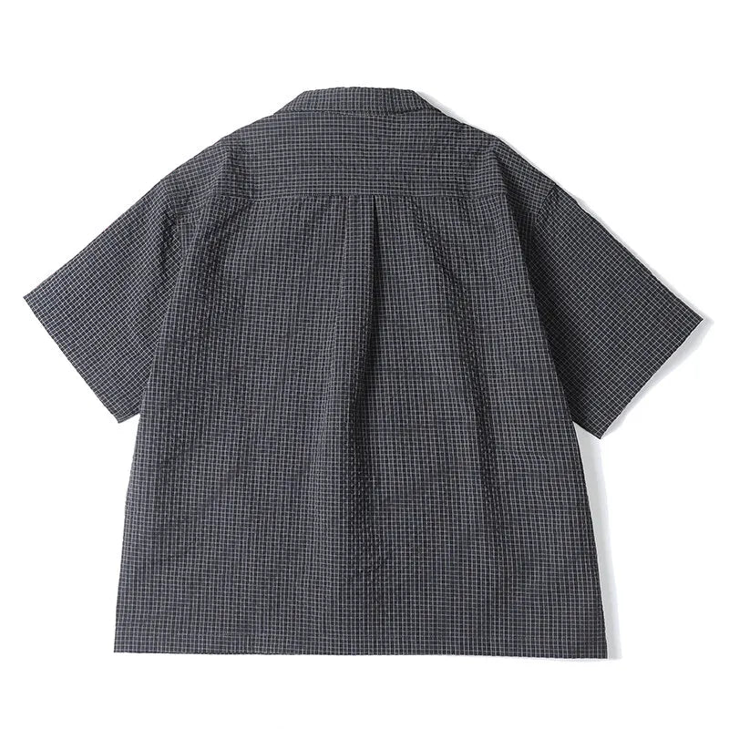 Outdoor Men Short Sleeve Summer Streetwear Plaid Blouse Shirts