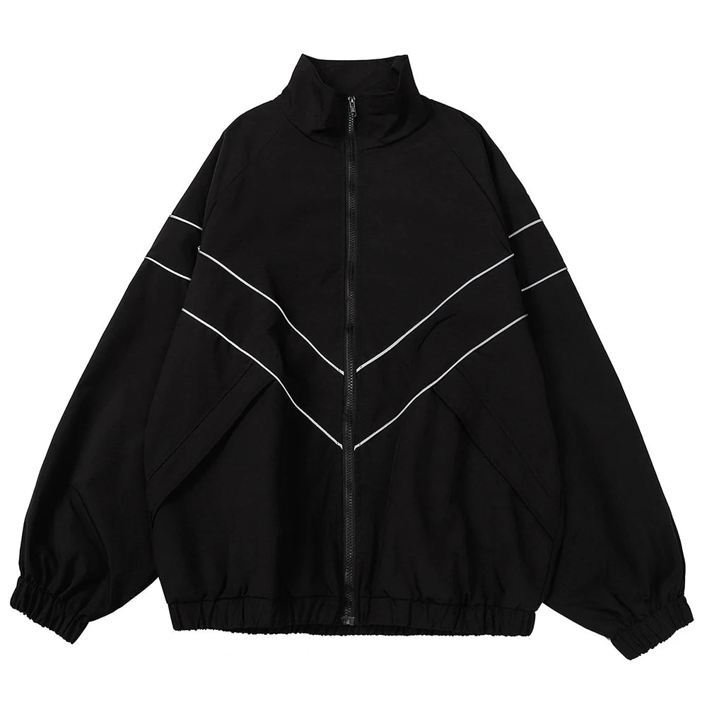 Men High Street Patchwork Black Windbreaker Jackets
