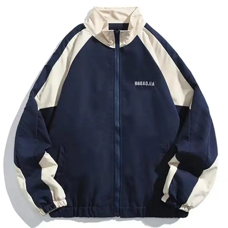 Men High Street Patchwork Black Windbreaker Jackets