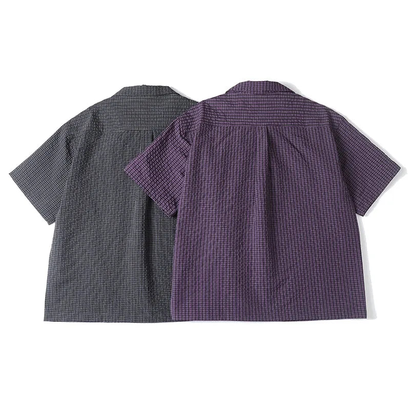 Outdoor Men Short Sleeve Summer Streetwear Plaid Blouse Shirts