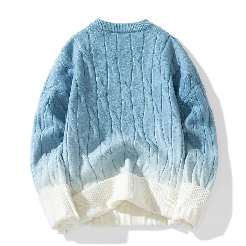 Korean Gradient Knitwear Loose Chunky Twist Knit Pullover
