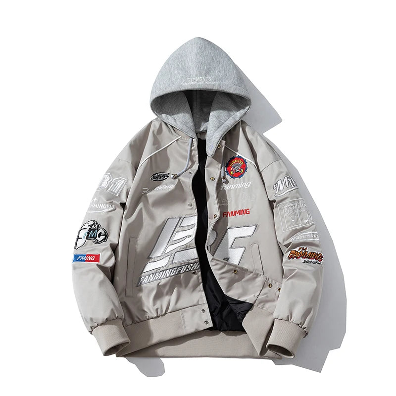 Varsity Jacket Men Letter Embroidery Motorcycle Jacket