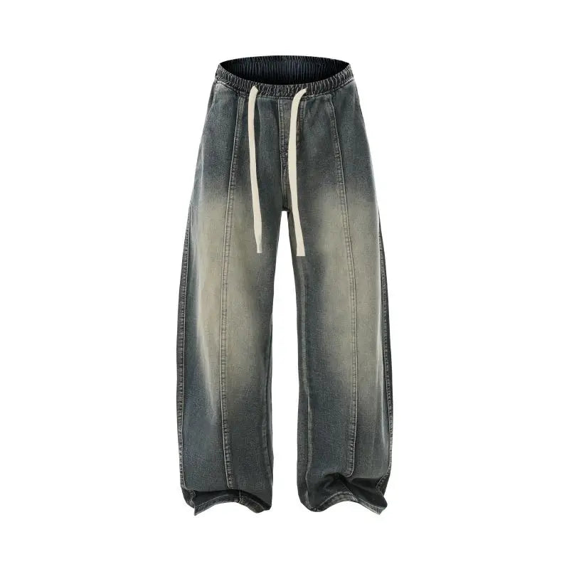 Straight Tube Retro Wide Leg Loose Washed Drawstring Casual Long Pants