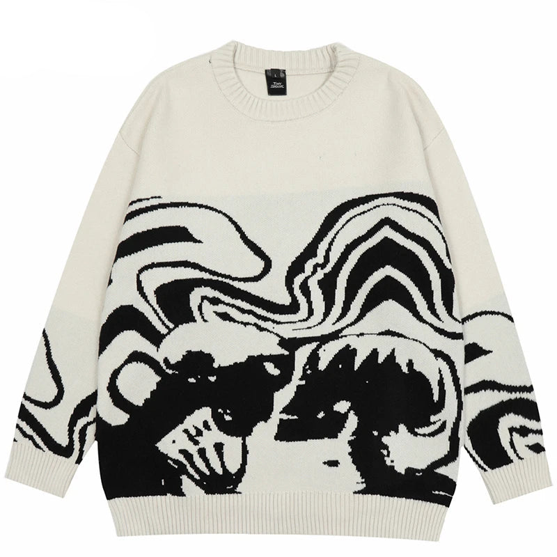 Retro Painting Skull Graphic Hip Hop Knitted Sweater