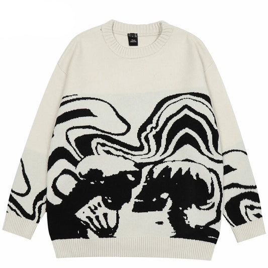 Retro Painting Skull Graphic Hip Hop Knitted Sweater