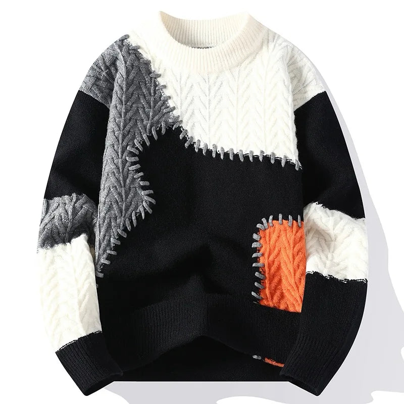 Winter Fashion Sweater Men Patchwork Casual Knit Pullovers