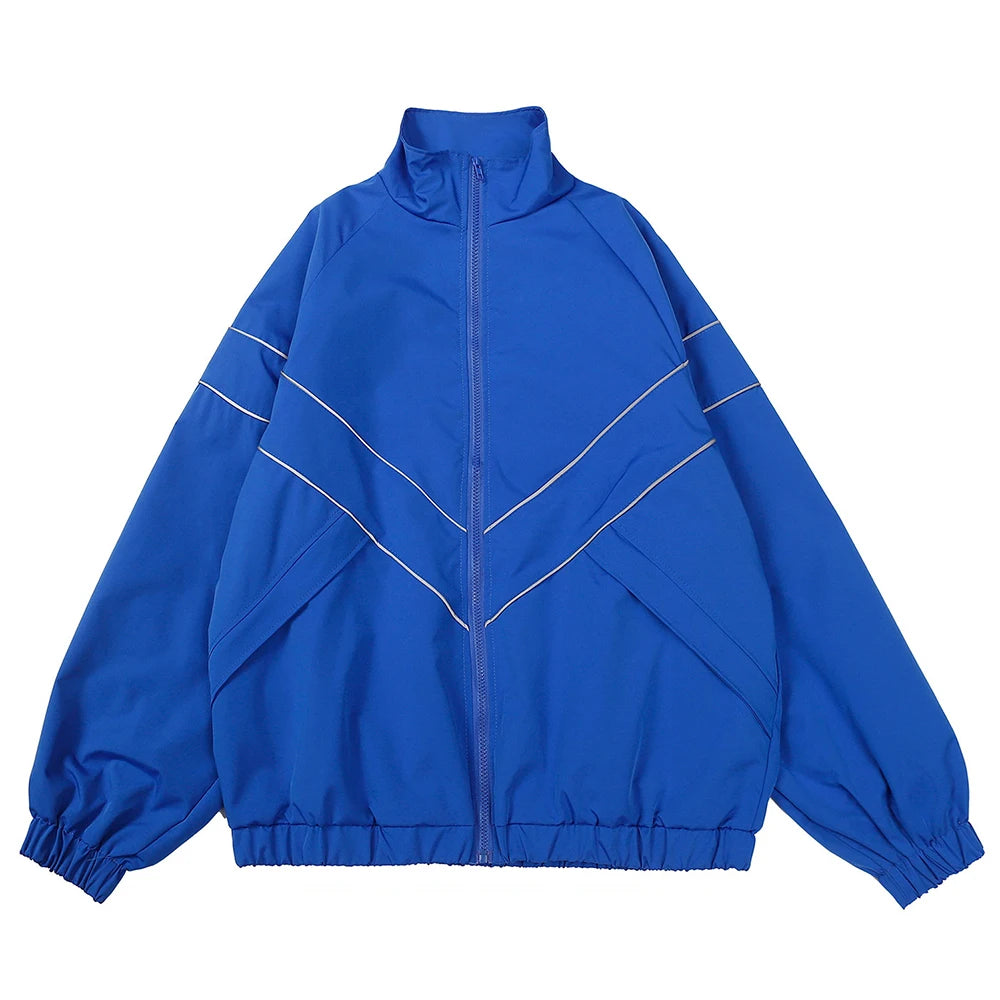 Men High Street Patchwork Black Windbreaker Jackets