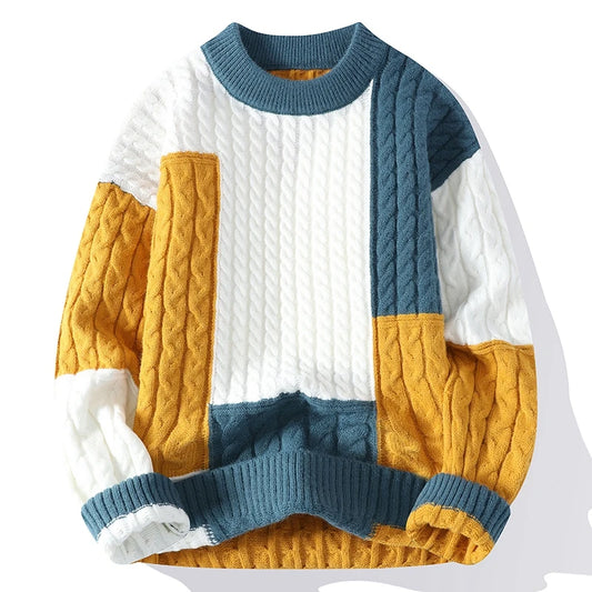 Spring Winter Fashion Patchwork Loose Sweater