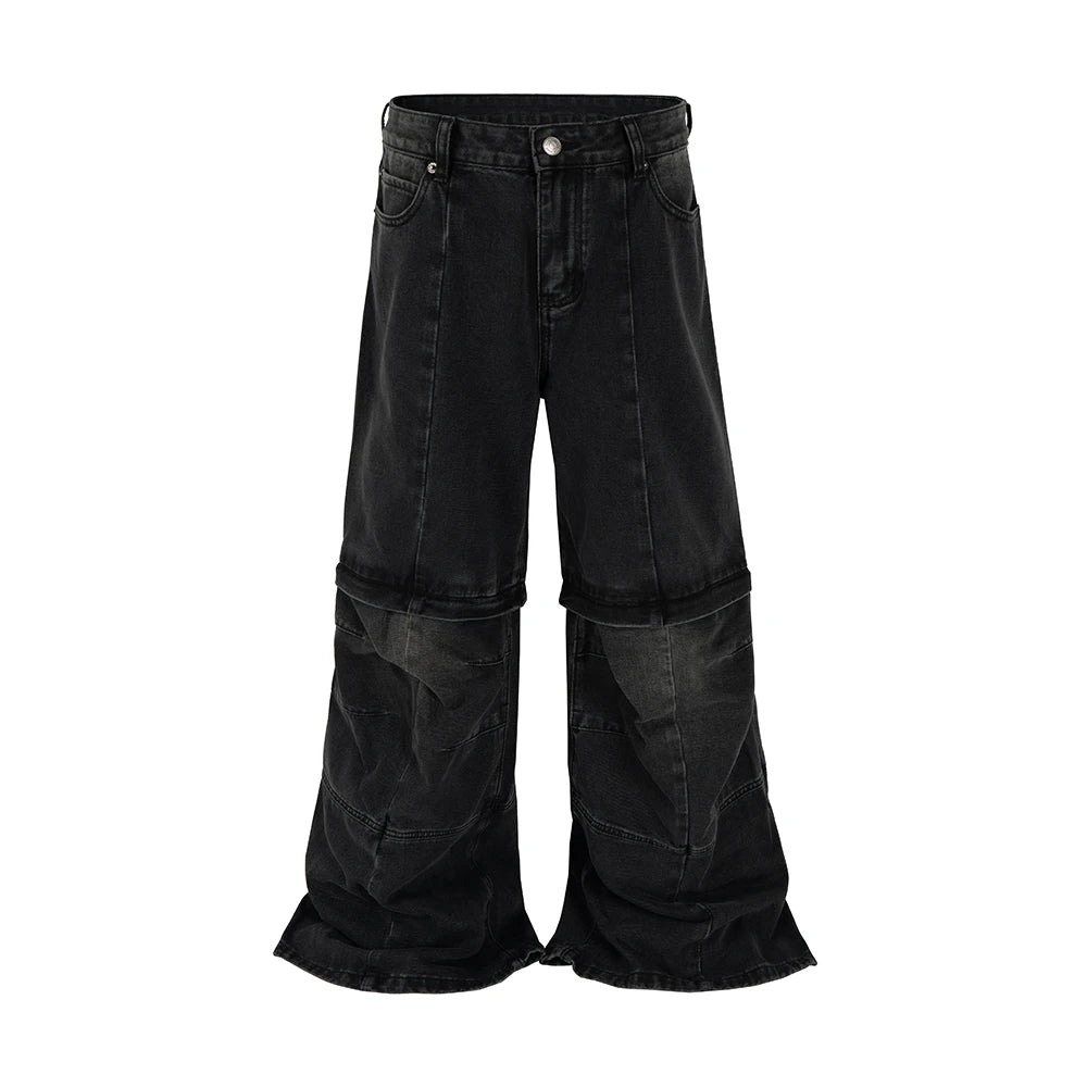 Vintage Washed Distressed Detachable Micro Flared Jeans